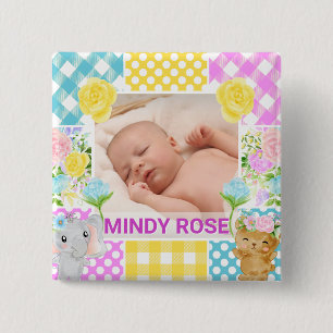 Blumen- & Karo-Fotobild Neugeborenes Baby Button