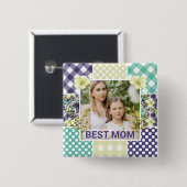 Blumen- & Karo-Fotorahmen Muttertag Button (Vorne & Hinten)