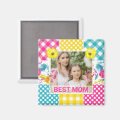 Blumen- & Karo-Fotorahmen Muttertag Magnet (Vorderseite/Rückseite)