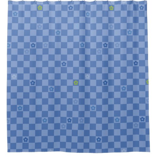 Blumen Karomuster Nr. 01 - Hellblau Duschvorhang (Vorderseite)