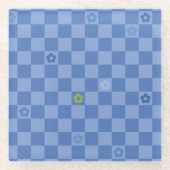 Blumen Karomuster Nr. 01 - Hellblau Glasuntersetzer (Vorderseite)