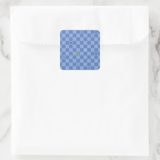 Blumen Karomuster Nr. 01 - Hellblau Quadratischer Aufkleber (Tasche)