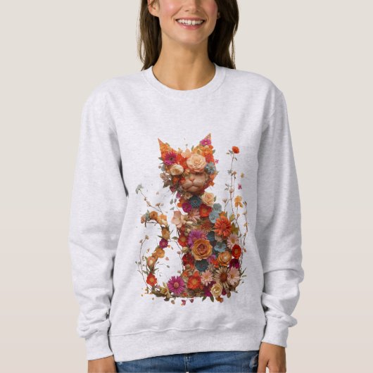 Blumen-Katz-Shirt | Cozy ästhetisches Katzenliebha Sweatshirt (Vorderseite)