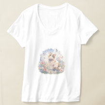 Blumen-Katz- und Schmetterlinge-T-Shirt
