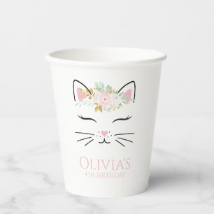 Blumen-Kätzchen-Geburtstagsfeier-Kitty-Gesicht-Pap Pappbecher