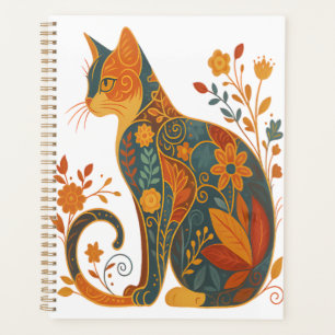 Blumen-Katzen-Silhouette � Farbige Vintage-Botanik Planer