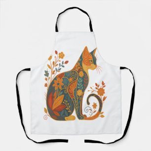 Blumen-Katzen-Silhouette � Farbige Vintage-Botanik Schürze
