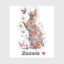 Blumen-Katzen-Silhouette mit Schmetterlingen Aufkl