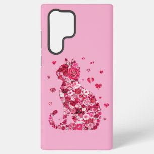 Blumen-Katzen-Silhouetten-Kunst Faux umwickelter L Samsung Galaxy Hülle