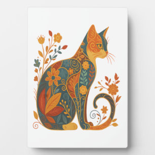 Blumen-Katzensilhouette � Farbige Vintage-Botanik Fotoplatte