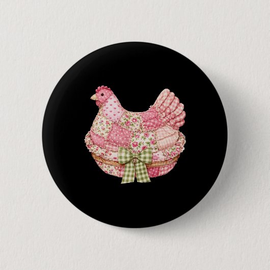 Blumen-Kokette-Schleife-Patchwork-Hühner-Oma Button (Vorderseite)