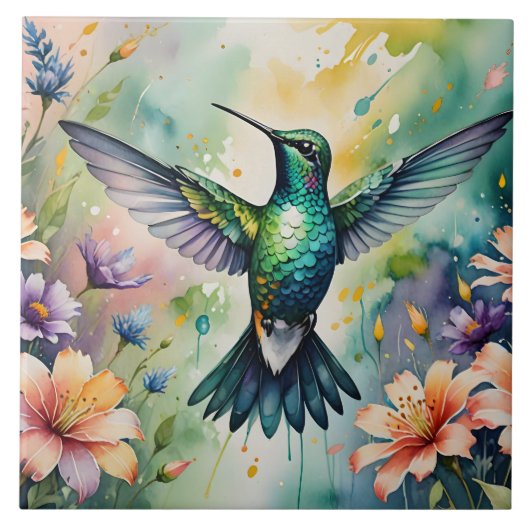Blumen-Kolibri-Fliese Fliese (Vorderseite)