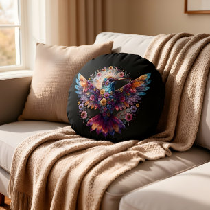 Blumen-Kolibri-Kissen Farbenfrohe Boho-Dekoration Rundes Kissen