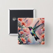 Blumen-Kolibri-Knopf Button (Vorne & Hinten)