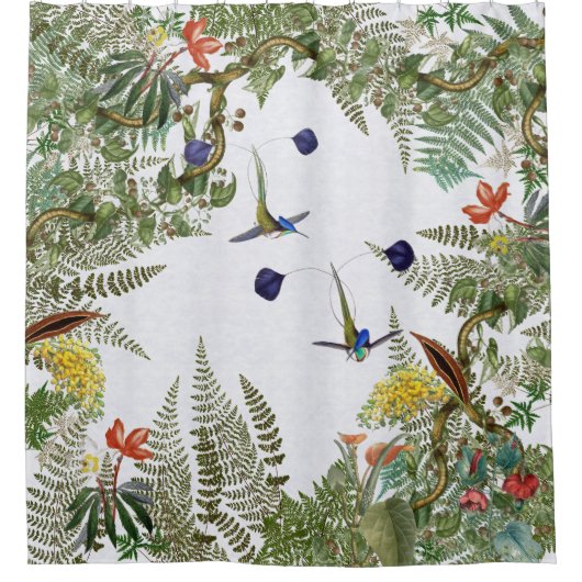 Blumen-Kolibri-Vogel-Farn-Duschvorhang Duschvorhang (Vorderseite)