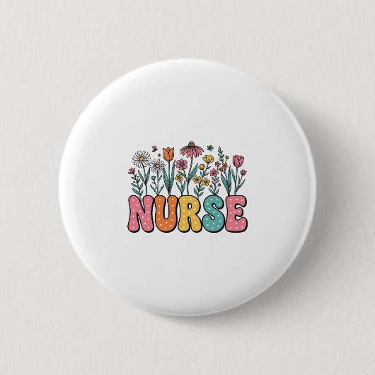 Blumen-Krankenschwester-Blasebuchstabe Vintage-Sti Button (Vorderseite)
