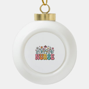 Blumen-Krankenschwester-Blasenbuchstabe im Vintage Keramik Kugel-Ornament