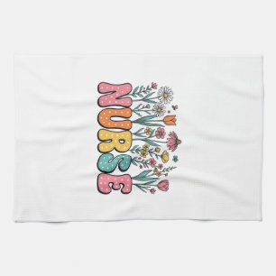 Blumen-Krankenschwester-Blasenbuchstabe Vintage-St Geschirrtuch