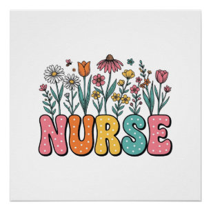 Blumen-Krankenschwester-Blasenbuchstabe Vintage-St Poster