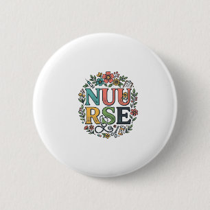 Blumen-Krankenschwester-Shirt-Design Vintage Mediz Button