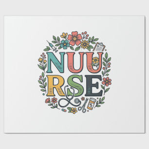 Blumen-Krankenschwester-Shirt-Design Vintage Mediz Geschenkpapier