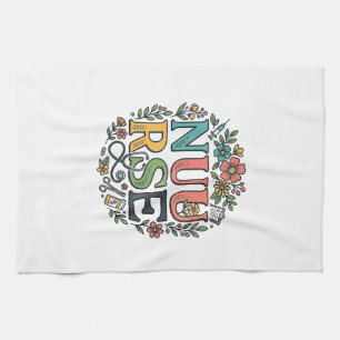 Blumen-Krankenschwester-Shirt-Design Vintage-Mediz Geschirrtuch