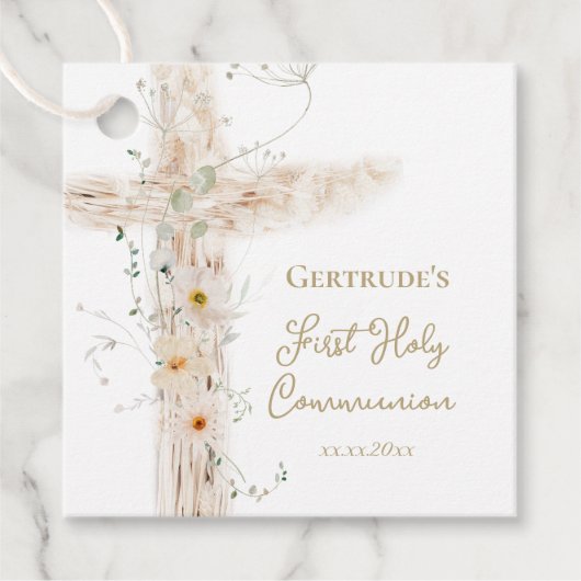 Blumen Kreuz Erstkommunion Geschenkanhänger (Vorderseite)