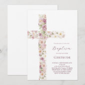 Blumen Kreuz Tauf Mädchen Einladung (Vorne/Hinten)
