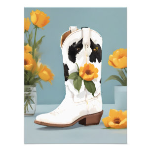 Blumen-Kuh-Druck-Cowboy-Stiefel-Kunst Fotodruck