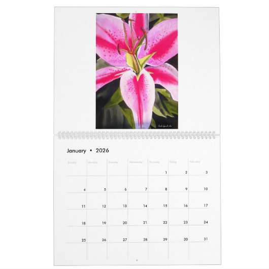 Blumen-Kunstkalender durch Sacha Grossel Kunst Kalender (Jan 2026)