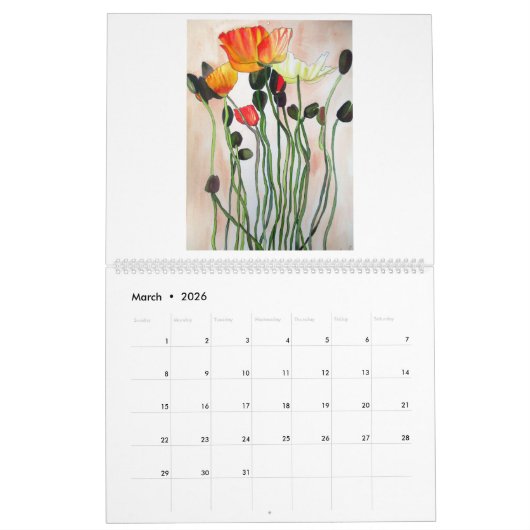 Blumen-Kunstkalender durch Sacha Grossel Kunst Kalender (Mär 2026)