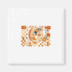 Blumen-Kürbis-Totenkopf-Karo-Herbst-Halloween Als Magnet