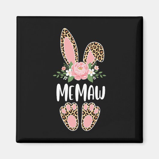 Blumen Leopard Memaw Hase Frohe Ostern Frühling Magnet (Vorne)