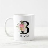 Blumen Letter Pink and Gold Floral Mit Monogramm Kaffeetasse (Links)