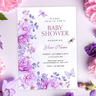 Blumen Libelle Baby Shower Einladung