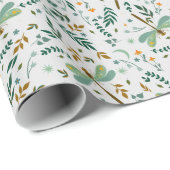 Blumen-Libellen-Farne-Blätter-Muster-Geschenk Geschenkpapier (Rolleneckpunkt)