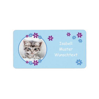 Blumen lila blau | Fotoaufkleber hellblau Adressaufkleber
