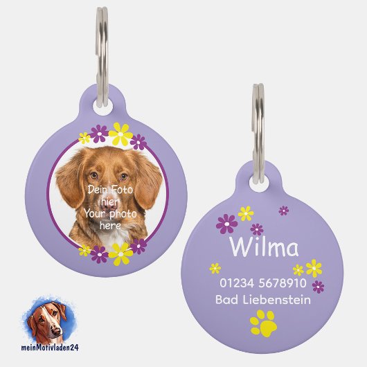 Blumen lila gelb | lila Hundemarke Haustiermarke