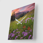 Blumen | Lila Wildblumen Colorado Quadratische Wanduhr (Winkel)