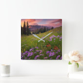 Blumen | Lila Wildblumen Colorado Quadratische Wanduhr (Zuhause)