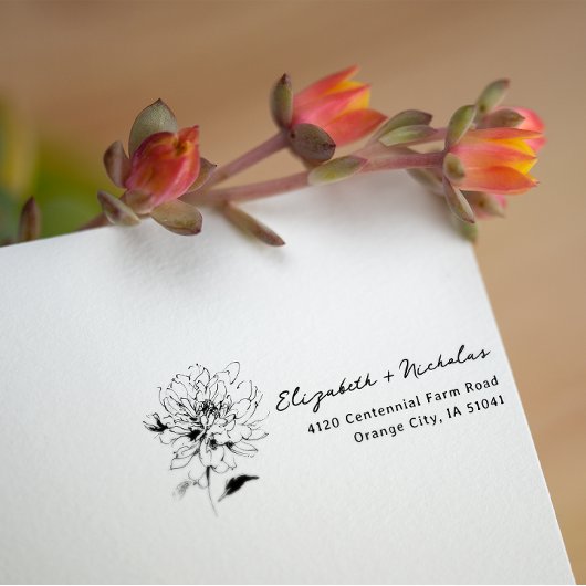 Blumen-Linienkunst Rücksendeadresse Selbstfärbende Permastempel