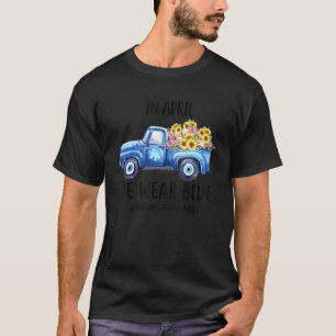 Blumen-LKW Wir tragen blaue Puzzle-Teile Autismus- T-Shirt