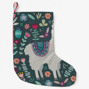 Blumen-Llama: Vintage handgezeichnete Doodles Kleiner Weihnachtsstrumpf