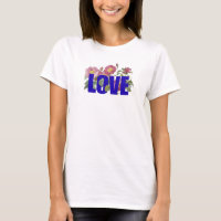 Blumen LOVE Damen Weißes T-Shirt – Cute Casual Te