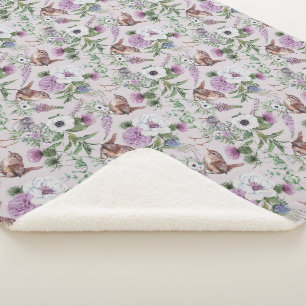Blumen-Lupinen-Distel-Vogel-Schottisches Muster Sherpadecke