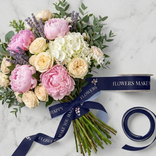 Blumen machen dich glücklich Dunkelblaue Satinband