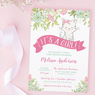 Blumen-Mädchen-Baby-Party Kitty Einladung