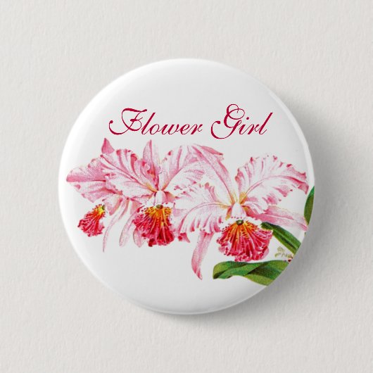 Blumen-Mädchen-Button mit rosa Orchideen Button (Vorderseite)