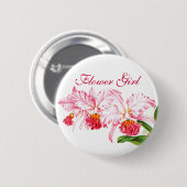 Blumen-Mädchen-Button mit rosa Orchideen Button (Vorne & Hinten)