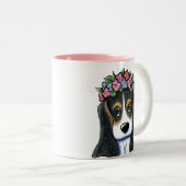 Blumen-Mädchen-Dachshund Zweifarbige Tasse (VorderseiteRechts)